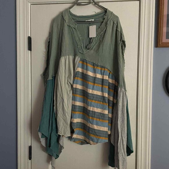 Oli & Hali Oversized Mixed Fabric Babydoll Top - NWT - Size L - Picture 2 of 2